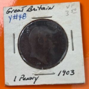 1903 Great Britain 1 Penny Coin Edward VII UK Large Copper